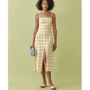Reformation Nia Linen Midi Dress, Dandelion Check